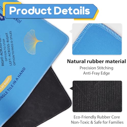 Mahjong Mat & Mah Jongg Mat for Table - Waterproof & Silent, 3mm Thick Non-Slip Game Pad with Unique Designs, Carry Bag & Gift Tube - Premium Mahjongg Accessories（31.5" x 31.5"） Blue - color: Blue