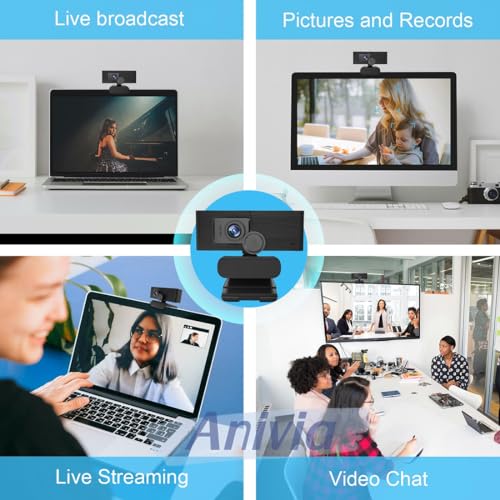 Anivia 1080p Full HD Webcam with Mic, Privacy Cover, 2M Pixels, Plug and Play, Streaming Webcam for PC, Online Calling/Conferencing