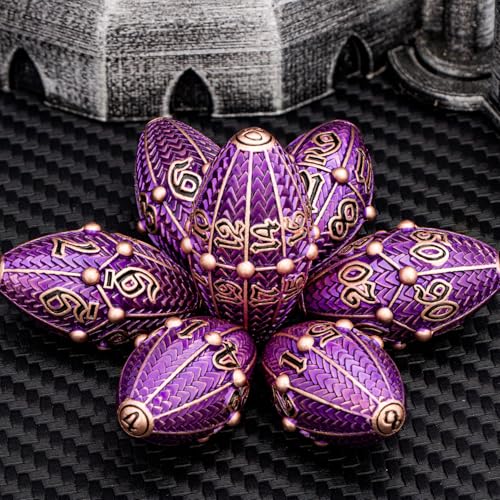 ARUOHHA DND Metal Dice Copper Purple Dragon Egg Dice with Rotating Dragon Egg Shell, Role Playing Game RPG Polyhedral D and D Dice Set D20 D12 D10 D8 D6 D4 - color: Copper Purple