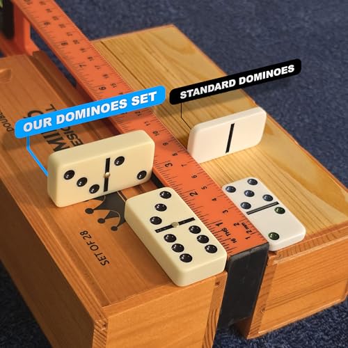 Professional Size Domino Set for Adults, Double Six Dominoes Set with 28 Melamine Tiles, Metal Spinner Center, Large 2.2" Domino Game with Premium Wooden Storage Box, Gift for Men