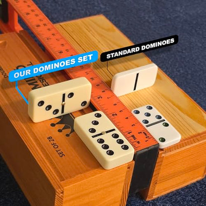 Professional Size Domino Set for Adults, Double Six Dominoes Set with 28 Melamine Tiles, Metal Spinner Center, Large 2.2" Domino Game with Premium Wooden Storage Box, Gift for Men