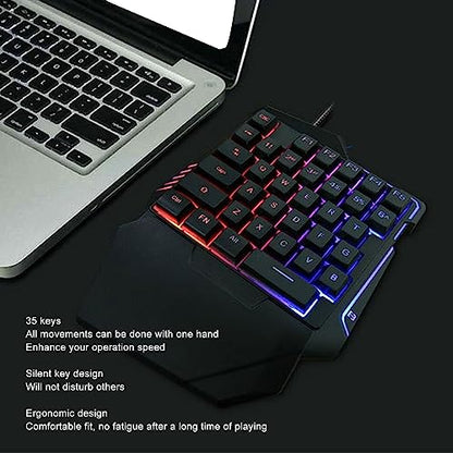 Vikye One Handed Gaming Keyboard, RGB Backlit 35 Keys Silent Keyboard Ergonomic Design USB Professional Gaming Keypad for PC