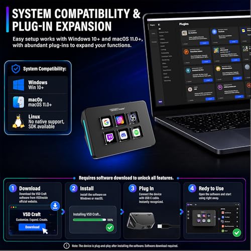 Mini Stream Controller Deck, Gaming Streaming Macro Pad Keypad, Shortcut Keyboard with 6 Programmable LCD Keys, Customizable Icons & RGB Light, USB Soundboard for Video Editing, OBS, PC, Mac - color: Black