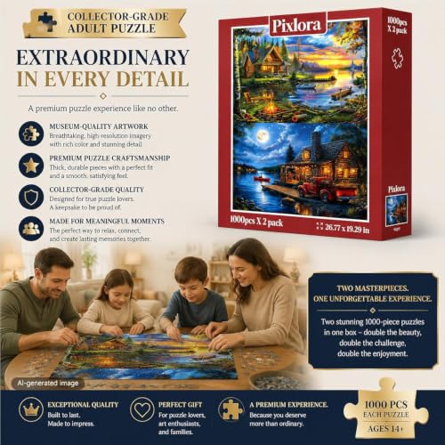 Puzzles for Adults 1000 Pieces, 2 Pack Unique 1000 Piece Lake and Night View Jigsaw Puzzles, Premium Scenic Landscape Puzzles & Nature Theme for Challenging Game Night - style: Lake&Night