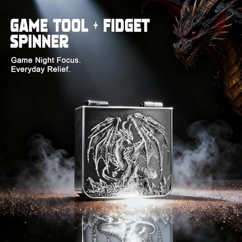 7-in-1 DND Pocket Spinner Dice Set, Foldable Flip Dice with Delicate Dragon Iron Box, Compact Dice Set for DND Role-Playing Games Fans (Silver) - color: Silver