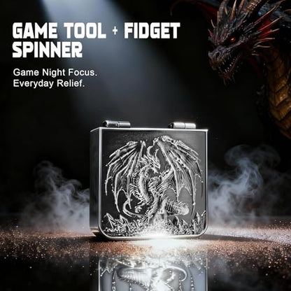7-in-1 DND Pocket Spinner Dice Set, Foldable Flip Dice with Delicate Dragon Iron Box, Compact Dice Set for DND Role-Playing Games Fans (Silver) - color: Silver