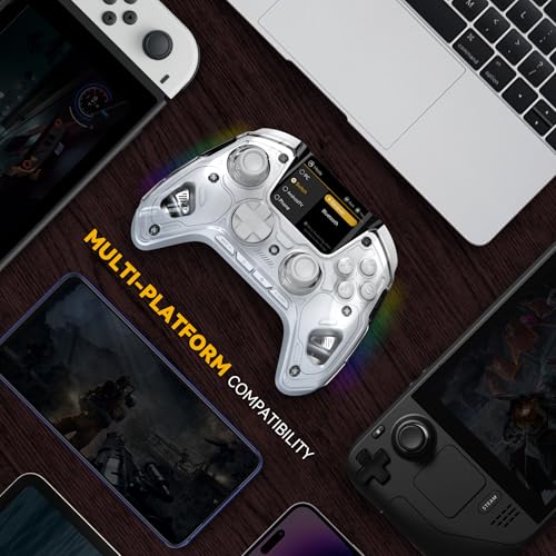 ManbaOne Interactive Screen Wireless Gaming Controller for PC/Switch/Switch 2/iOS/Android,Hall Effect Stick & Trigger,RGB Lighting,Remappable Buttons,1800mAh with Charging Dock (White) | for PC/Switch1/2/iOS/Android,Hall Effect Stick & Trigger,RGB Lightin