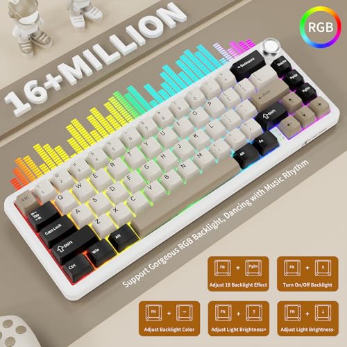 ATTACK SHARK X66 Wireless 60% RGB Mechanical Gaming Keyboard-Cheese White | Volume Knob,Tri Mode-USB-C Wired/BT5.0/2.4Ghz,Gasket Mount,PBT Keycap,Hot Swappable Strawberry Switch,TKL,NKRO for PC Win Mac - color: Cheese White