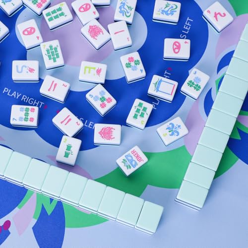 Jongyance Learning Mahjong Mat (31.5”x31.5”) with Black Carrying Bag, Anti-Slip, Noise-Reducing, Mahjong Table Mat for Mah-jongg,Poker, Board Games, Dominoes, and Card - color: Light Blue
