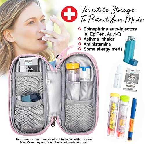 PracMedic Bags Epi Pens Carrying Case- Insulated Epipen Carry Case (Pink) | Holds 2 Epi Pens, Auvi-Q or Neffy, Inhaler & Antihistamine. Medical Case for Allergy, Asthma & Diabetes Medicines - color: Quartz Pink