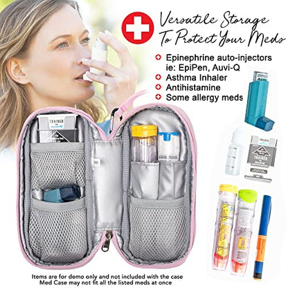 PracMedic Bags Epi Pens Carrying Case- Insulated Epipen Carry Case (Pink) | Holds 2 Epi Pens, Auvi-Q or Neffy, Inhaler & Antihistamine. Medical Case for Allergy, Asthma & Diabetes Medicines - color: Quartz Pink