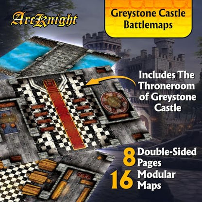 Arcknight The Graystone Castle Roleplaying Battlemaps; 16 Modular RPG Maps in 8 Double-Sided Pages, 1" Square Grid, Modular & Versatile Design for Tabletop Gaming - for D&D, Pathfinder and More - style: Graystone Castle