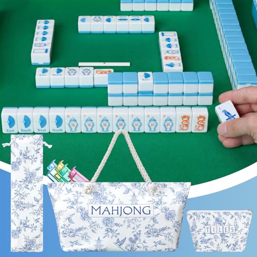 Ceenna American Mahjong Set 160 Pcs, Mah Jong Tiles with Accessories | Hand Carved Pattern, 1.2 Inch Tiles, Carrying Bag Dice Chips, Portable for Travel, Beginner Friendly Game - style: Stylish
