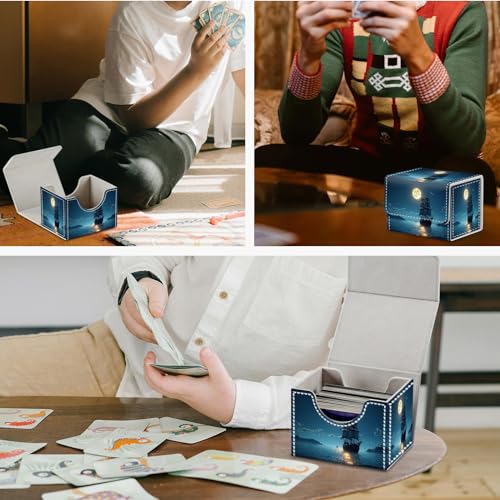 DEGDFSGR for TCG MTG Card Game Storage Box Organizer Trading Card Case Commander Deck Box Magnetic Closure Creative Pattern Up to 200 Cards, Moon Ship Blue Sea - color: Moon Ship Blue Sea