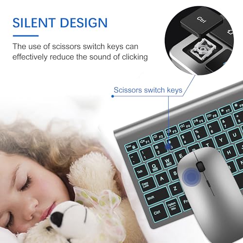 TopMate Wireless Backlit Keyboard and Mouse Ultra Slim Combo, 2.4G Silent Compact 2400DPI Mouse and Scissor Switch Keyboard Set, Batteries Included, for PC/Laptop/Windows/Mac/Gaming - BL Gray Black - color: BL Gray Black