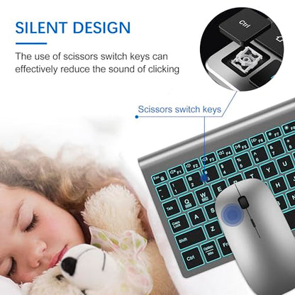 TopMate Wireless Backlit Keyboard and Mouse Ultra Slim Combo, 2.4G Silent Compact 2400DPI Mouse and Scissor Switch Keyboard Set, Batteries Included, for PC/Laptop/Windows/Mac/Gaming - BL Gray Black - color: BL Gray Black