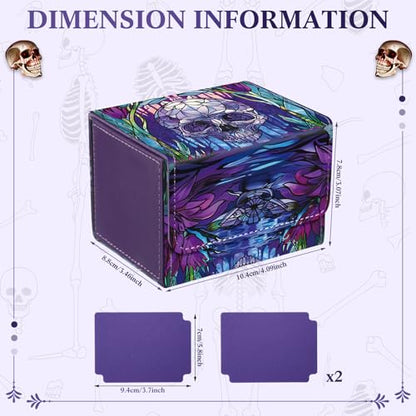 Leather Card Deck Case Compatible with MTG Cards Holds 120+ Trading Cards Strong Magnet Storage Card Box with 2 Dividers Compatible with TCG CCG(Purple,Horizontal Skull) - color: Purple, style: Skull