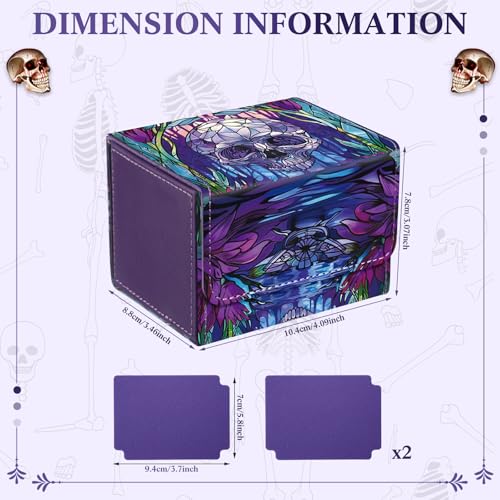 Leather Card Deck Case Compatible with MTG Cards Holds 120+ Trading Cards Strong Magnet Storage Card Box with 2 Dividers Compatible with TCG CCG(Purple,Horizontal Skull) - color: Purple, style: Skull