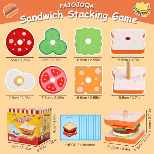 Pajojoqa Wooden Sandwich Stacking Toys, Montessori Toys for Toddlers Kitchen Play Food Educational Preschool Learning Toys Christmas Birthday Gift Kids Toys for Boys Girls 3 4 5 Years Old (Sandwich) - color: Sandwich