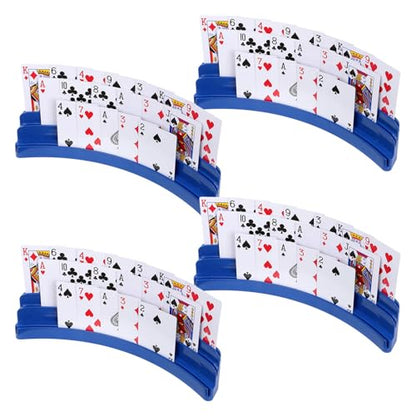 Three-Layer Design Playing Cards Holders，Playing Card Holder for Kids Adults Hands Free Card Holder for Family Card Game Nights Poker Parties - color: Blue-black(4pack)