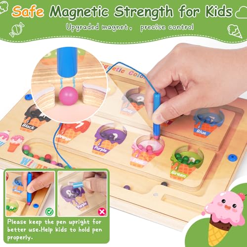 2 in 1 Magnetic Color and Number Maze, ABC Alphabet Puzzles Board Magnet Ice Cream Toys, Montessori Educational Magnet Puzzle, Preschool Learning Counting Toys for 2 3 4 5 Birthday Gifts - style: Ice Cream+Candy