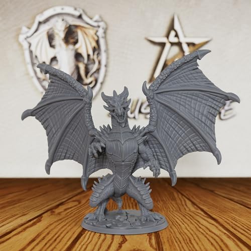 Tabletop Unpainted Miniatures for TTRPG - 28mm Scale Fantasy Winged Drake Minis Figurine for Dungeon Masters & Miniature Game, RPG Accessory Figure - 6.2cm Flimtrax Dragon Mini (AS429)