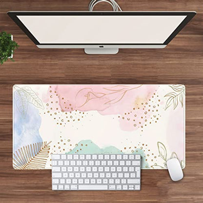 Boho Pastel Painting Mouse Pads, Abstract Mousepad XXL,Extended Mouse Pad for Keyboard & Wireless Mouse,Cute Large Desk Protector Mat Full Desk Gaming Mice Pad for Office Home 31.5x15.75 in - color: B-pink Blue