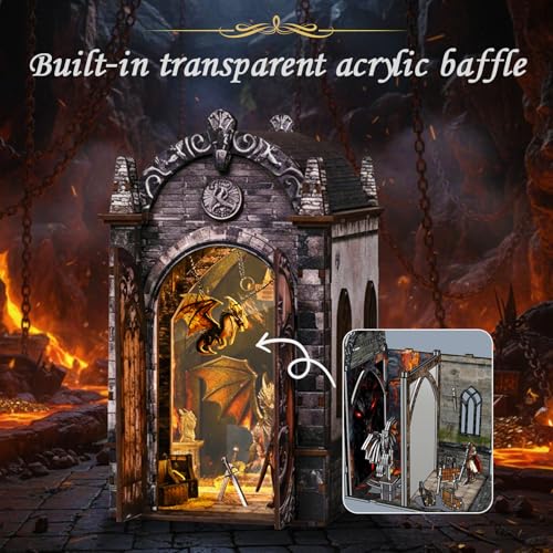 DIY Book Nook Kit, 3D Wooden Puzzle for Adults, Miniature House Kit with Touch LED Light, Gothic Bookshelf Insert Decor, Creative Hobby Gift for Fantasy Lovers (Dragons Treasure Labyrinth) - style: Dragons Treasure Labyrinth