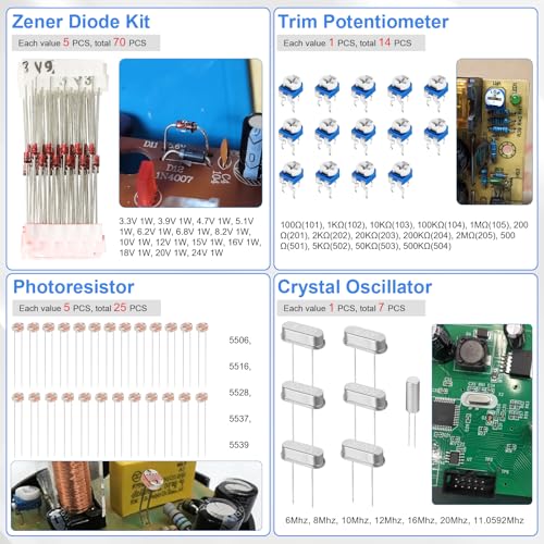 Electronic Component Kit, 1780 Pcs DIY Electronics Kit with Resistors,Capacitor,LED Diodes,Transistors,Dupont Wire,Breadboard,PCB,Potentiometer,Triode,IC,Crystal Oscillator,Buzzer,Switch,Motor,Speaker - style: 1780 Pcs