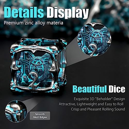Beholder Dice Set DND, Dragon Eye Dice, ZHOORQI 7PC/Set Polyhedral Dices for Dungeons and Dragons, RPG, Eye Monster DND Gifts（Eye -Retro Blue） - color: Eye- Retro Blue