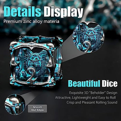Beholder Dice Set DND, Dragon Eye Dice, ZHOORQI 7PC/Set Polyhedral Dices for Dungeons and Dragons, RPG, Eye Monster DND Gifts（Eye -Retro Blue） - color: Eye- Retro Blue