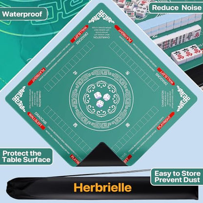 Mahjong Table Cover Mat with Carry Bag, Anti-Slip Noise Reduction Surface, 32.4 x 32.4 Inch, for Poker Cards Dominoes Tile Games (Green) - color: Green