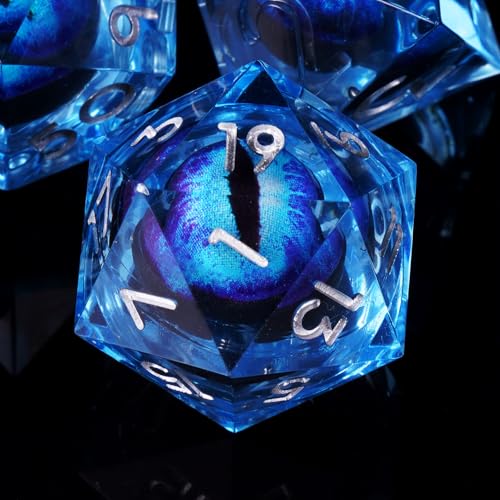 Dragon Eye DND Dice Set, 7 Pcs Liquid Core Resin Sharp Edged Polyhedral D&D Dice for Dungeons and Dragons RPG Role Playing Table Games