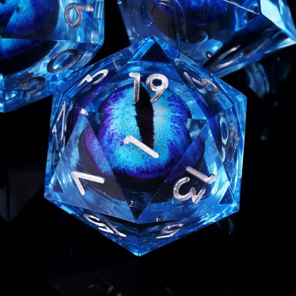 Dragon Eye DND Dice Set, 7 Pcs Liquid Core Resin Sharp Edged Polyhedral D&D Dice for Dungeons and Dragons RPG Role Playing Table Games