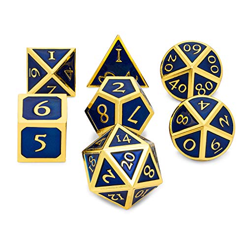 HEIMDALLR Metal D&D Dice Set 7 pcs - Dice Box & Velvet Dice Bag; Metal DND Dice Set D&D (Dungeons and Dragons) w D20 - Blacksmith Craft Dice (Lapis Lazuli) - color: 13 Lapis Lazuli