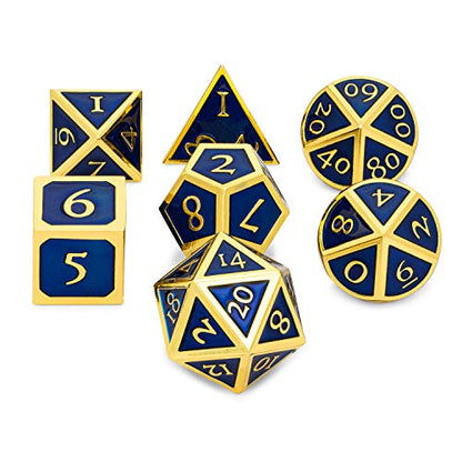 HEIMDALLR Metal D&D Dice Set 7 pcs - Dice Box & Velvet Dice Bag; Metal DND Dice Set D&D (Dungeons and Dragons) w D20 - Blacksmith Craft Dice (Lapis Lazuli) - color: 13 Lapis Lazuli