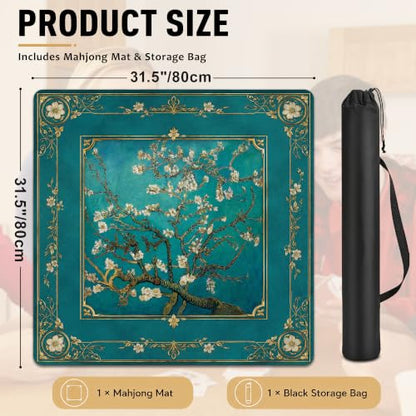 Almond Blossom Mahjong Mat for Table 31.5 x 31.5 Non Slip Noise Mah Jongg Mats for Dominoes Poker Card Board and Tile Games Gifts - color: Almond Blossom
