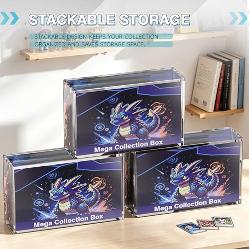 Clear Acrylic Display Case,Stackable Storage Box with Magnetic Closure,Compatible with Mega Charzrd X ex UPC and 151 UPC,Ideal for Showcasing Collectibles(Mega,3 Pack) - size: Mega