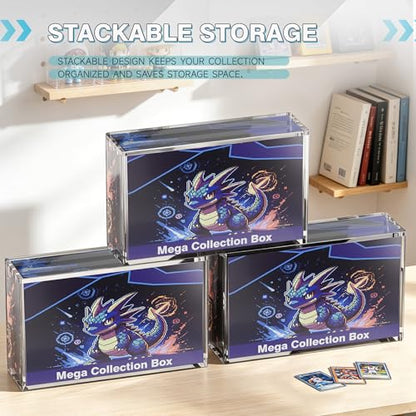 Clear Acrylic Display Case,Stackable Storage Box with Magnetic Closure,Compatible with Mega Charzrd X ex UPC and 151 UPC,Ideal for Showcasing Collectibles(Mega,3 Pack) - size: Mega