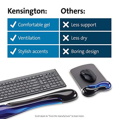 Kensington Duo Gel Mouse & Keyboard Wrist Rest Bundle Set, Ergonomic Keyboard and Mouse Pad With Wrist Support, Keyboard Wrist Rest, Computer Keyboard Pad, Cooling Gel, Non-Skid Backing, Blue K52920WW | Ergonomic gel cushioning, non-skid backing, pairs ke