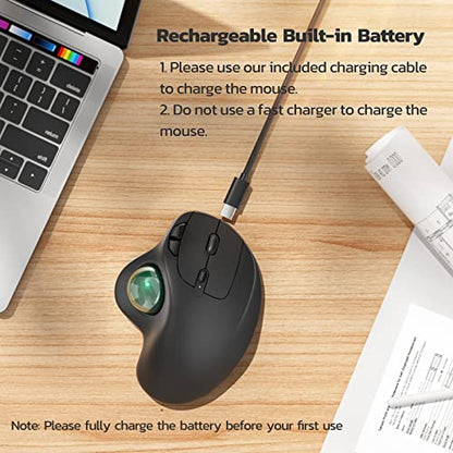 Nulea M501 Wireless Trackball Mouse, Rechargeable Ergonomic, Easy Thumb Control, Precise & Smooth Tracking, 3 Device Connection (Bluetooth or USB Receiver), Compatible for PC, Laptop, Mac, Windows. | Rechargeable rollerball mouse with Bluetooth USB receiv