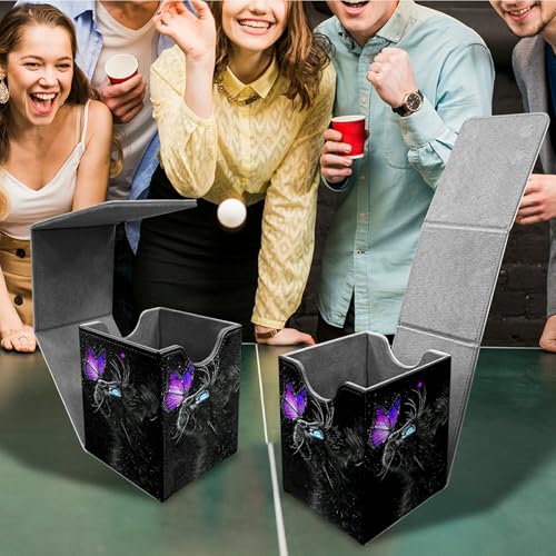Butterfly Black Cat Deck Box - MTG Commander Case for 100+ Sleeved Trading Cards - PU Leather Magnetic Storage Box for TCG CCG Magic Cards - color: Card Deck Box-576