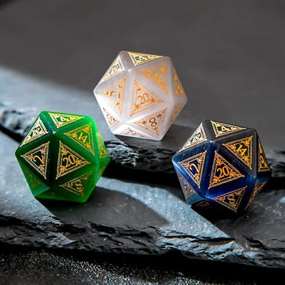1PCS Gem D20 DND Dice - 25mm 20 Sided Crystal Cat Eye D&D Dice for Dungeons and Dragons, RPG, Roleplaying Games MTG Table Games, Handmade Polyhedral Dice(Pattern Grey) - color: D20 Cat Eye-pattern Grey