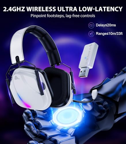 Vakedy Wireless Gaming Headset for PS5, PS4, PC, 2.4GHz Low-Latency & Bluetooth 5.4 Gaming Headphone with Noise Canceling Mic, 50mm Drivers, 50H Battery Wireless Headset for Switch, Mobile, Mac - color: Snow White