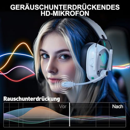 Wireless Gaming Headset for PS5 PS4 PC, Foldable RGB & ENC Mic | 2.4GHz ≤20ms Low Latency, Bluetooth for Switch, Mac & Mobile, 50mm Drivers, 50H Playtime, Lightweight Fit for FPS & Team Play - color: Balck-Beige