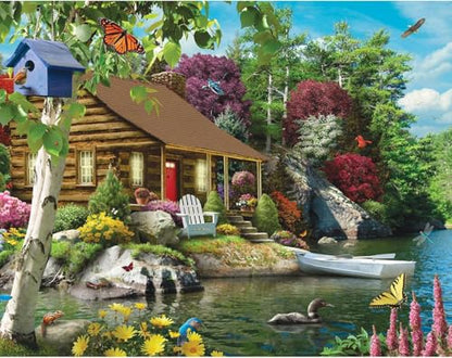 Bits and Pieces – 100 Piece Jigsaw Puzzle for Adults – Cabin on The Lake - Large Lettered Pieces Colorful Scenic Jigsaw Puzzle, Completed Puzzle Size: 15" x 19" - size: 100 Piece Puzzle