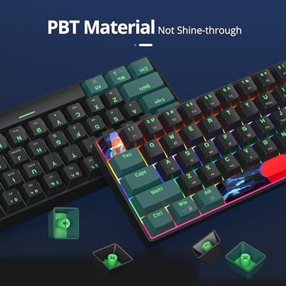 Mini 60% Wired Gaming Keyboard Mechanical for Mac/Win,Waves B | Full N-Key Rollover Office Keyboard with red Switch Compact Backlit 61 Keys - color: 61 Sound Waves B/Red Switch