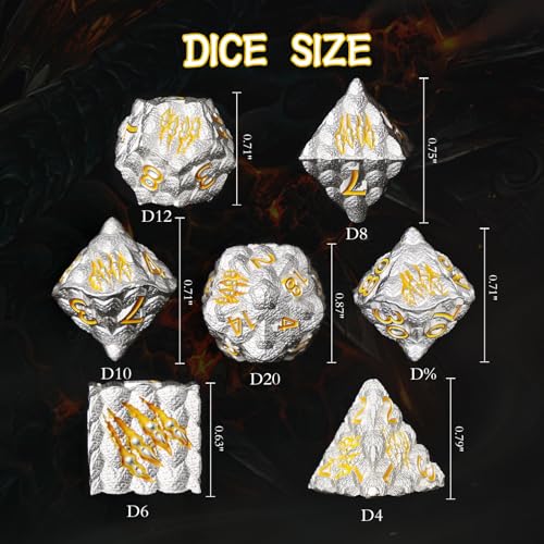 Dragon Scales Metal Dice Set with Intricate Dragon Claw Engravings - Gift Metal Box for D&D, MTG, RPG Tabletop Games（White） - color: White Dragon Scale (Dragon Claw)