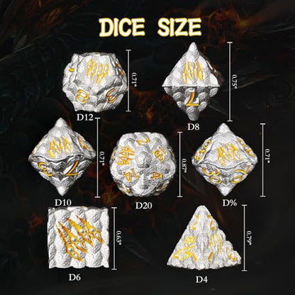 Dragon Scales Metal Dice Set with Intricate Dragon Claw Engravings - Gift Metal Box for D&D, MTG, RPG Tabletop Games（White） - color: White Dragon Scale (Dragon Claw)