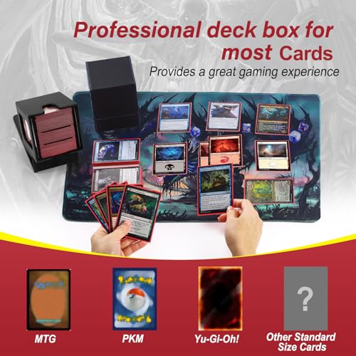 MTG Deck Box,Double Display Window,Commander Deck Box Fits 120+ Single Sleeved Cards,PU Leather Magnetic Closure Card Box with 2 Dividers&2 Toploaders for TCG,CCG,Black - color: Black, size: 1 pack